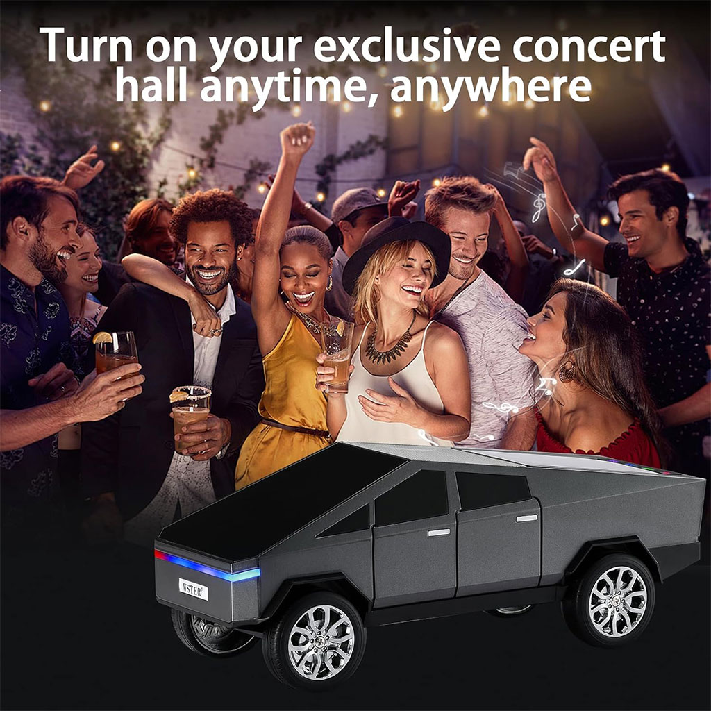 Haut parleur portable Bluetooth en forme de voiture pick-up avec écran et lumière LED festive 5