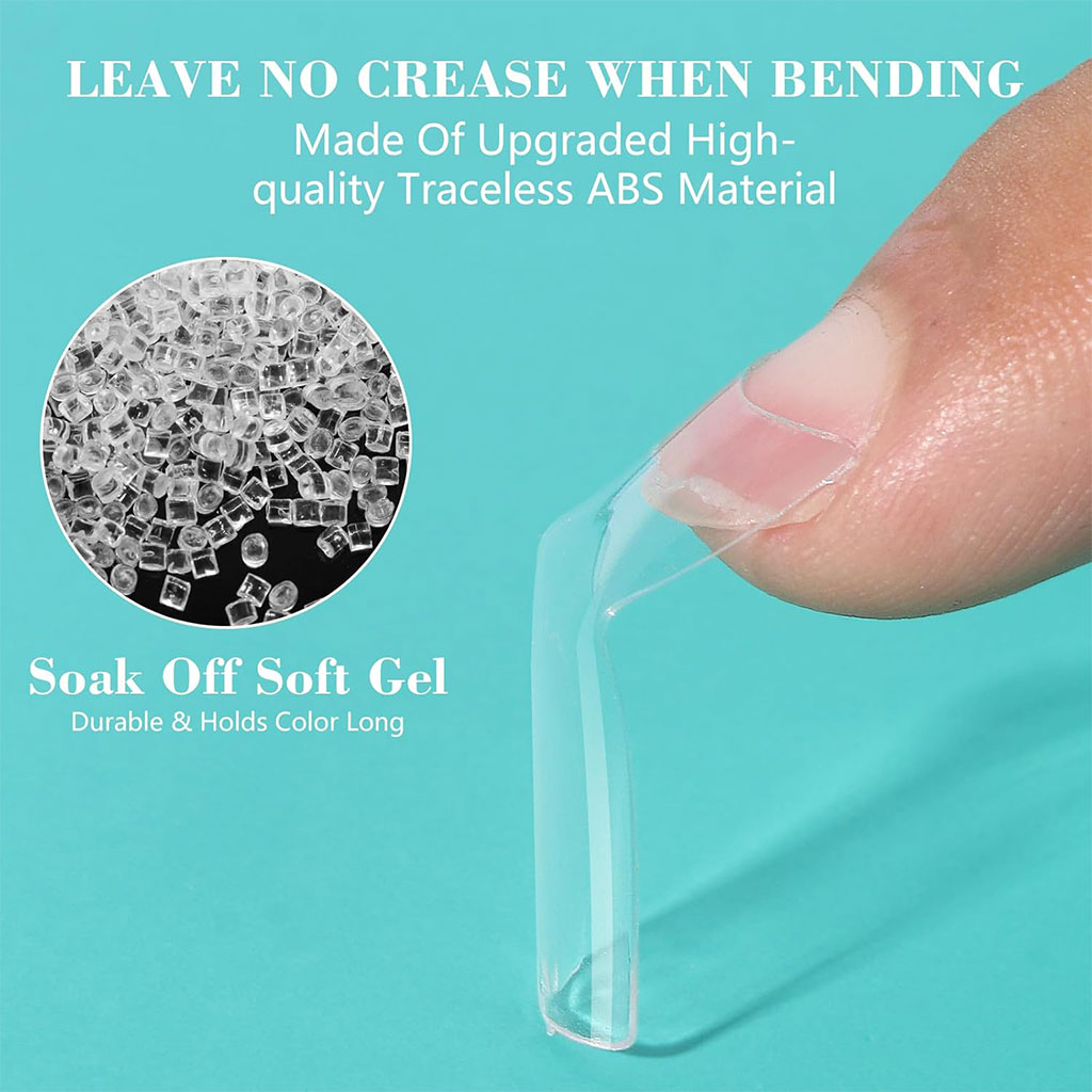 500 faux ongles carrés transparents professionnels en acrylique - طقم أظافر صناعية 7