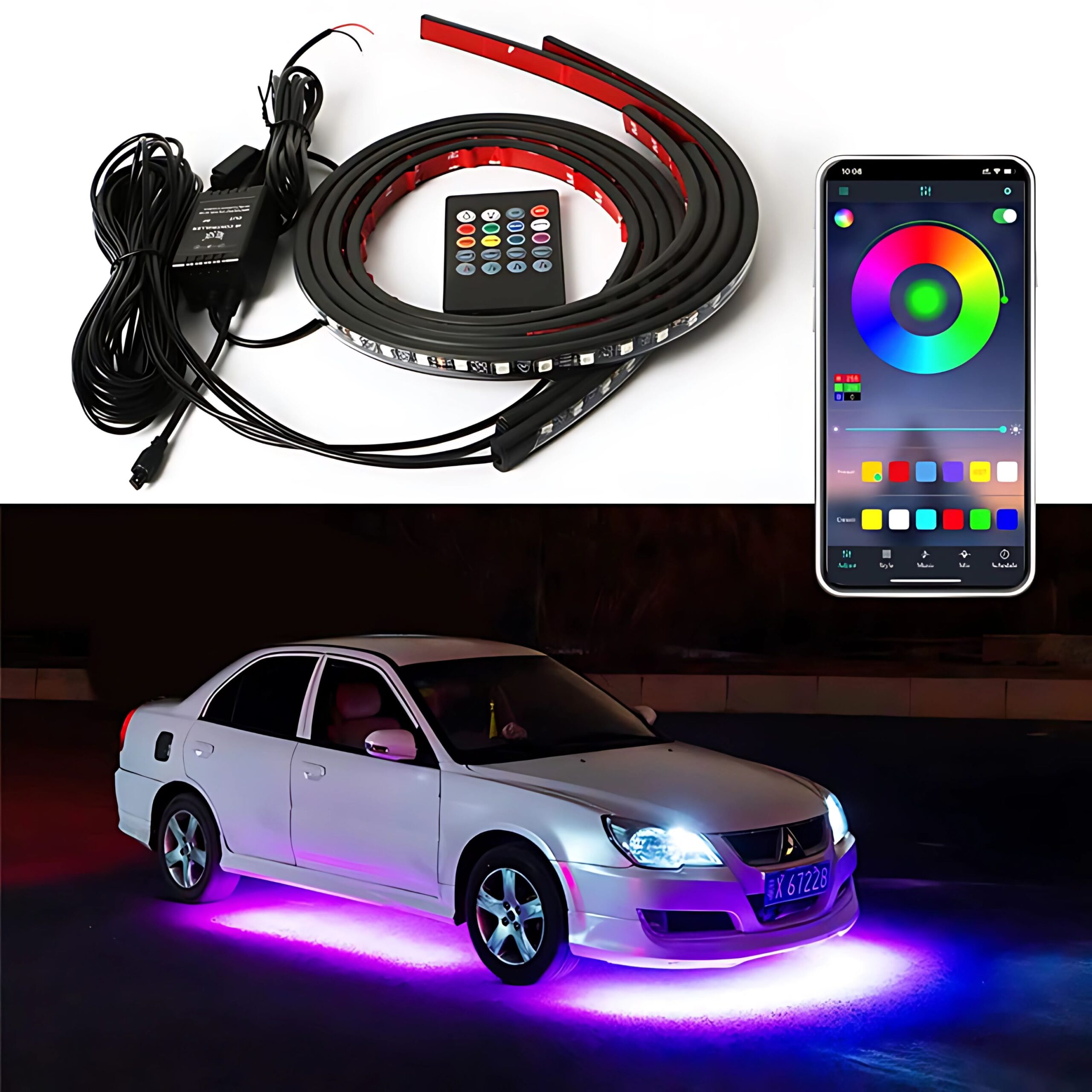 App Smart Bande lumineuse Neon RGB de chassis avec capteur de son Underglow pour voiture 12V 1
