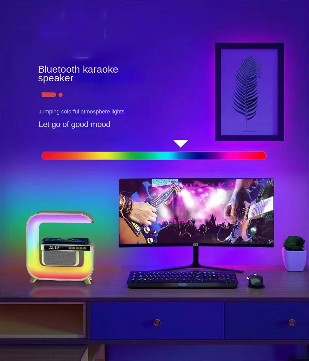 Réveil intelligente RGB type Big G Wireless Charger / Speaker Bluetooth 5.0 - منبه ذكي و شاحن لاسلكي ومكبر صوت بلوتوث 3