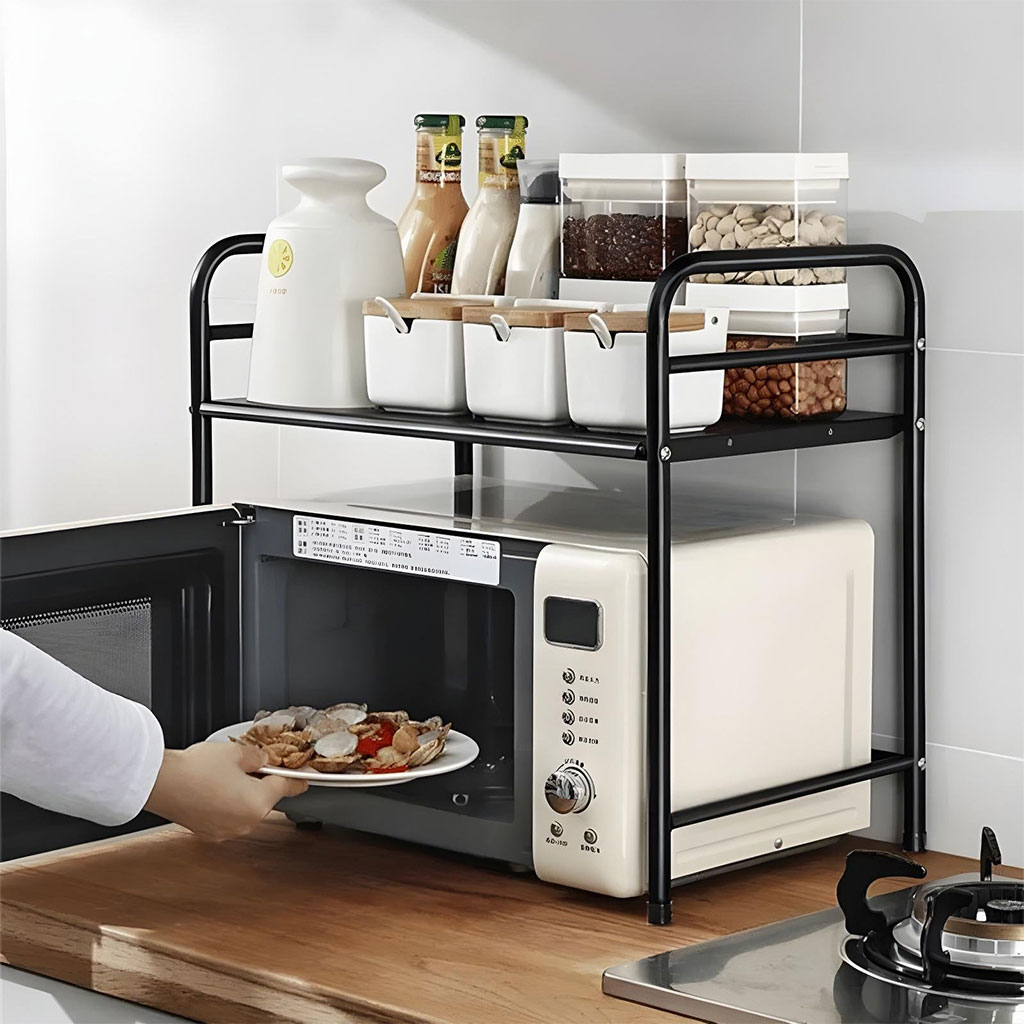 Support pour four à micro-ondes et étagère de rangement 2 étages - منظم أغراض وحامل ميكروويف 1