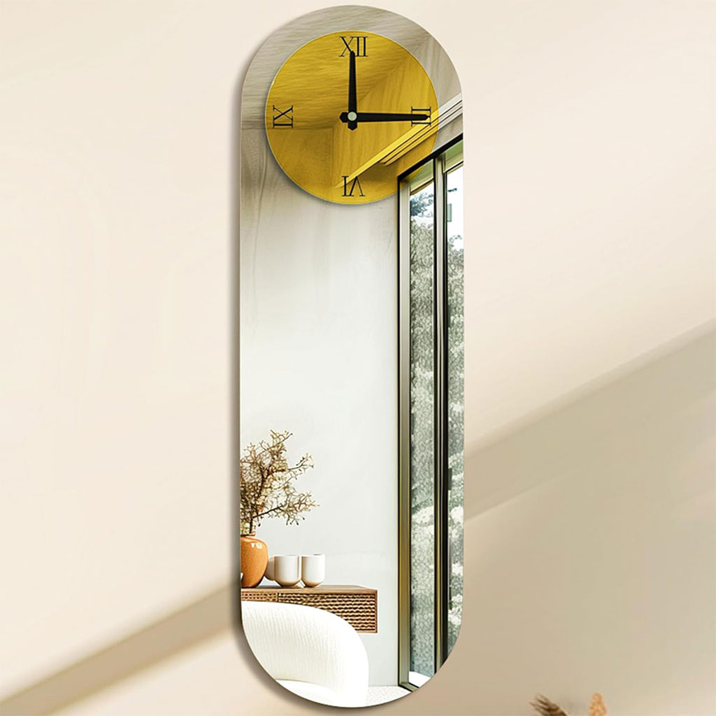 Horloge Murale Silencieuse Forme Oval Chiffre Romain 90x35cm 4