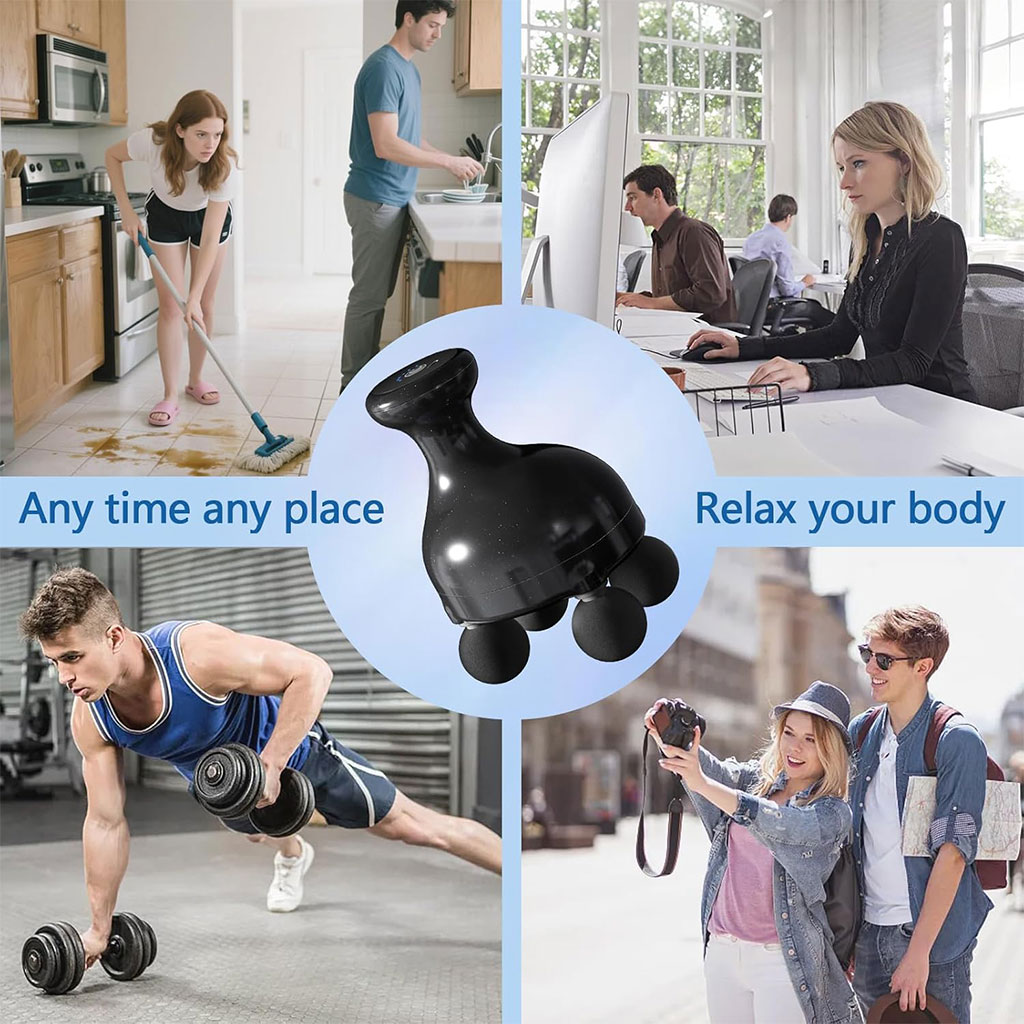 Pistolet de massage portatif à 4 têtes pour tissus profonds - جهاز تدليك الجسم 5