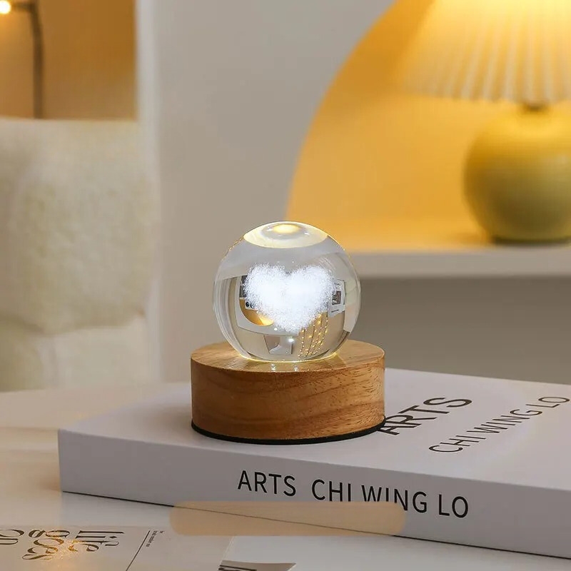 Veilleuse boule de cristal alimentation USB, lampe de chevet chaude 4