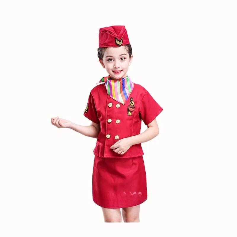Costumes hôtesse de l'air pour Enfants, Uniformes d'Aviation, 4 Pcs 3