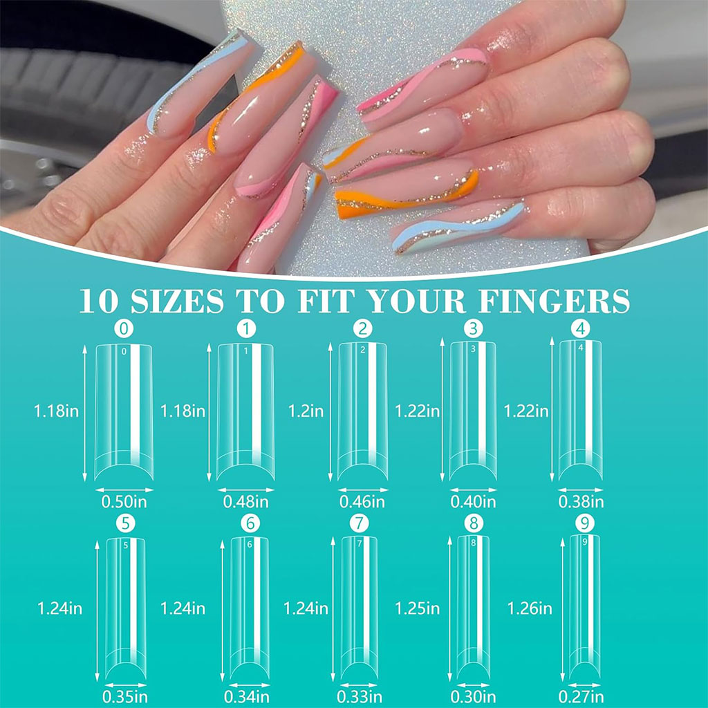 500 faux ongles carrés transparents professionnels en acrylique - طقم أظافر صناعية 5