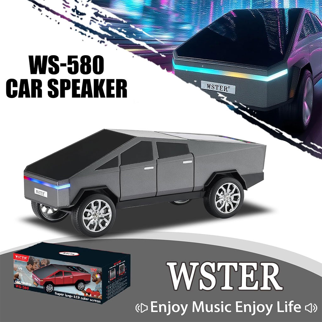 Haut parleur portable Bluetooth en forme de voiture pick-up avec écran et lumière LED festive 2