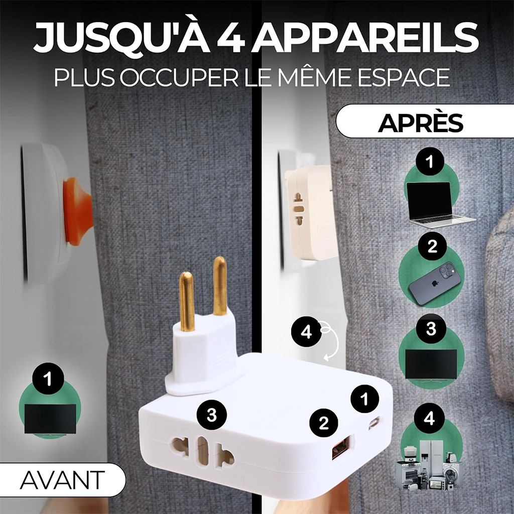 Pack 2 Multiprise Murale Plate Derrière Meuble avec USB - مقبس طاقة 4