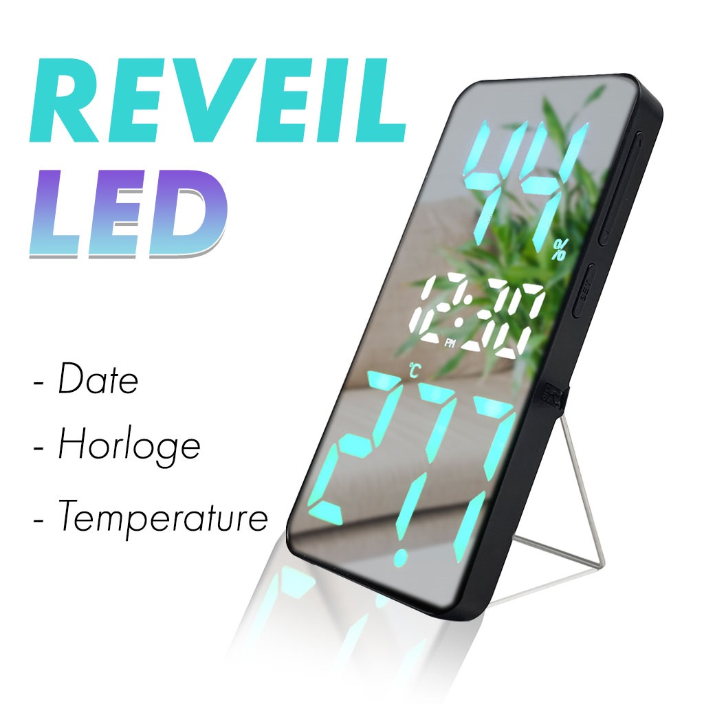 Réveil LED numérique à écran miroir rectangulaire Snooze Température Date Affichage DS-3825L 1