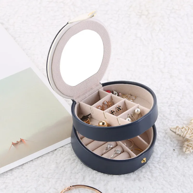 Boîte à bijoux en cuir PU anti-poussière à double couche avec miroir 5