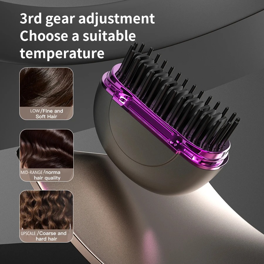 Mini Brosse à lisser électrique sans fil avec 3 réglages de chaleur - مشط حراري حجم صغير ومحمول 7