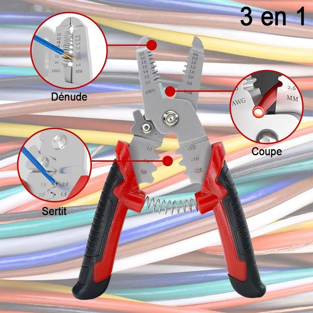Coffret de sertissage 3en1 avec cosses 22-10 AWG - 170 pièces pour l'électricien 5