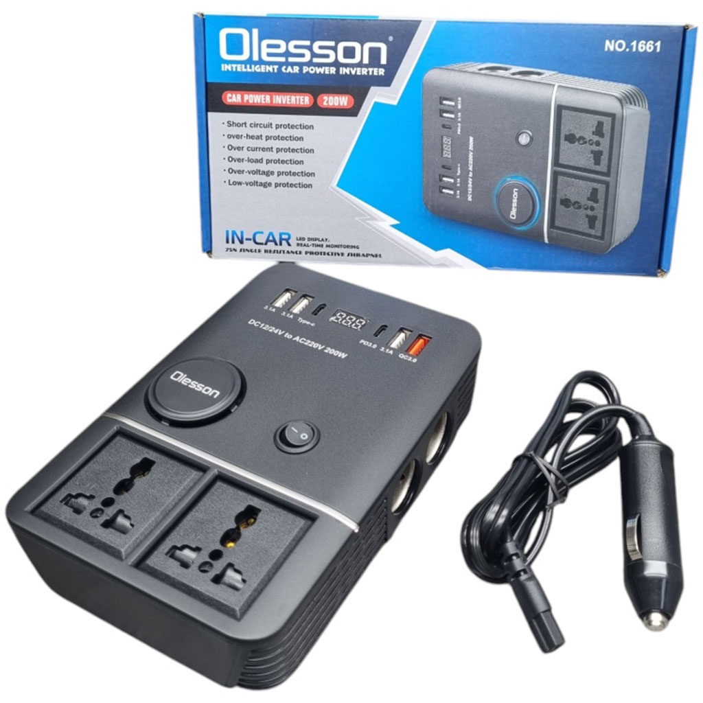 Onduleur de voiture USB Type-C Olesson 1661 220V/200W - محول التيار الكهربائي في السيارة 4