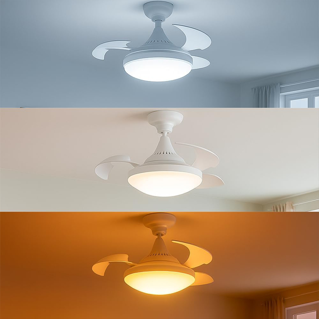 Ventilateur de plafond rétractable avec lumière réglable et télécommande 6