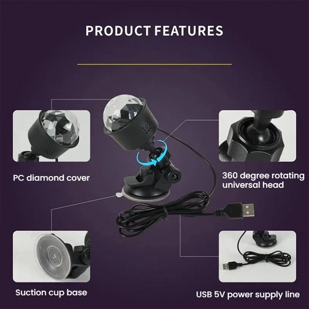 Lampe d'ambiance LED USB pour voiture avec rotation automatique RGB 3