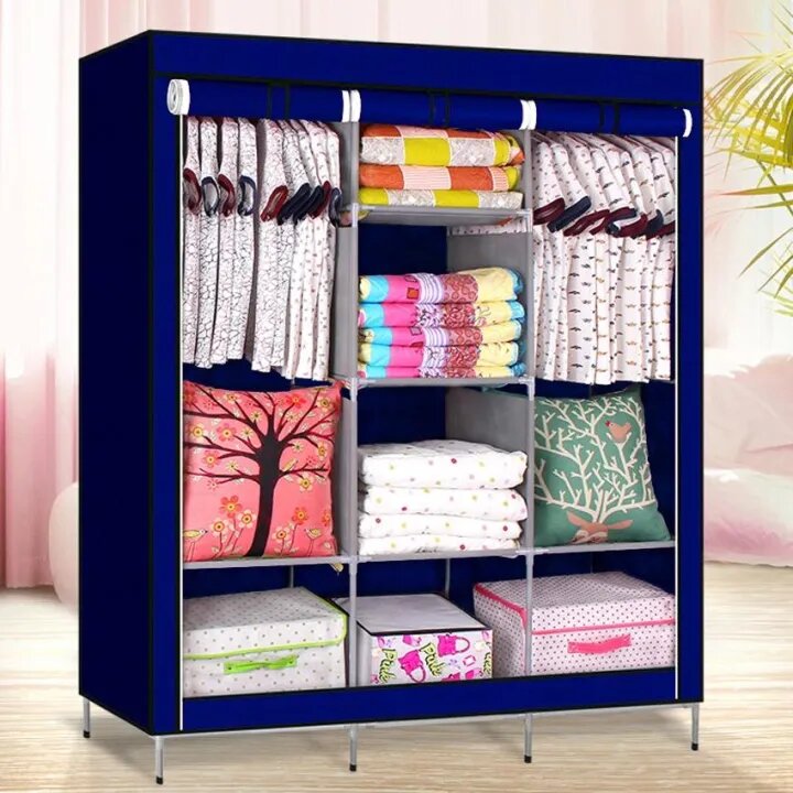 Armoire De Rangement et Penderie 7 Étages Porte Cintres Et Rideau Anti-Poussière 3