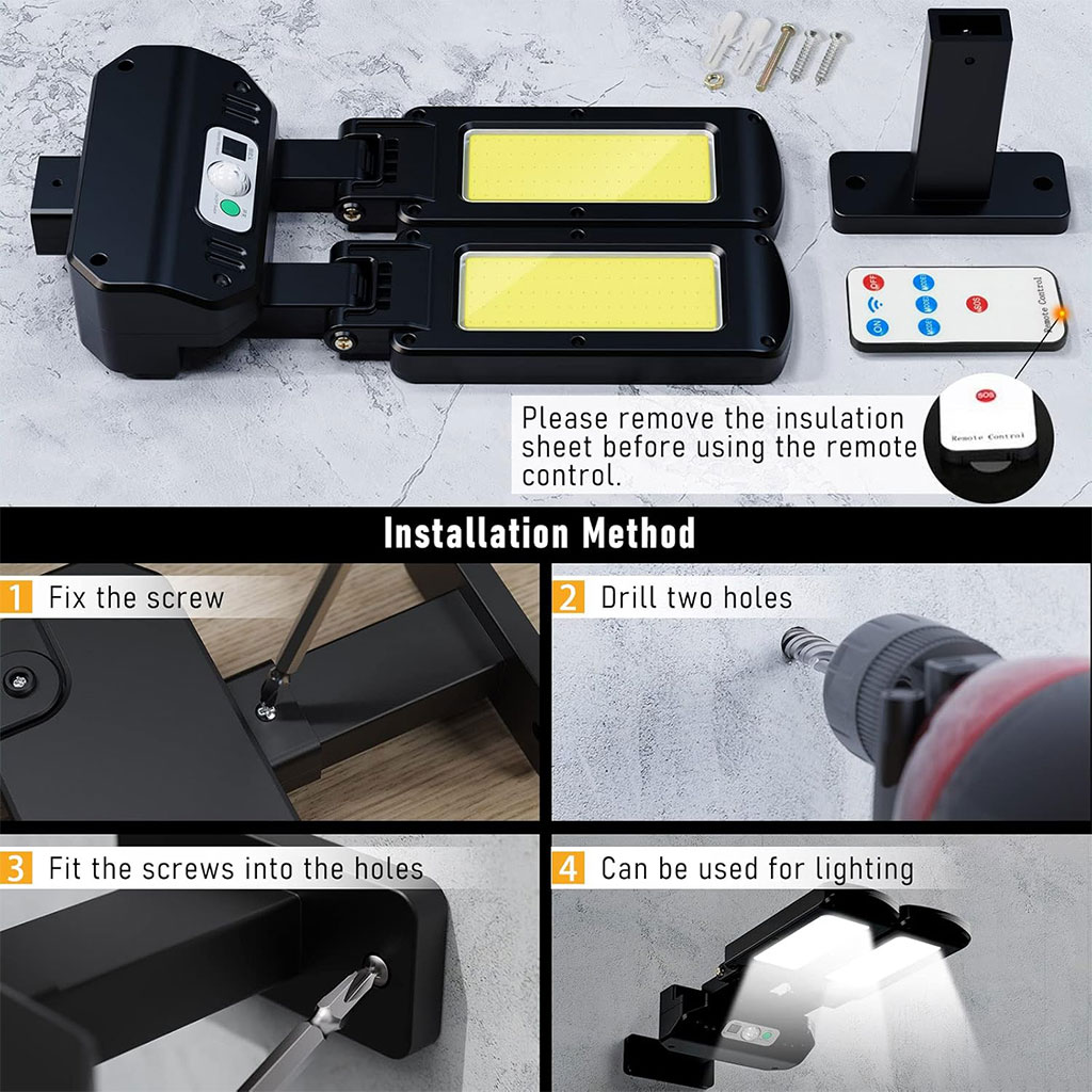 Lampadaires solaires d'extérieur 200 LED avec télécommande et détecteur de mouvement - مصباح بالطاقة الشمسية 7