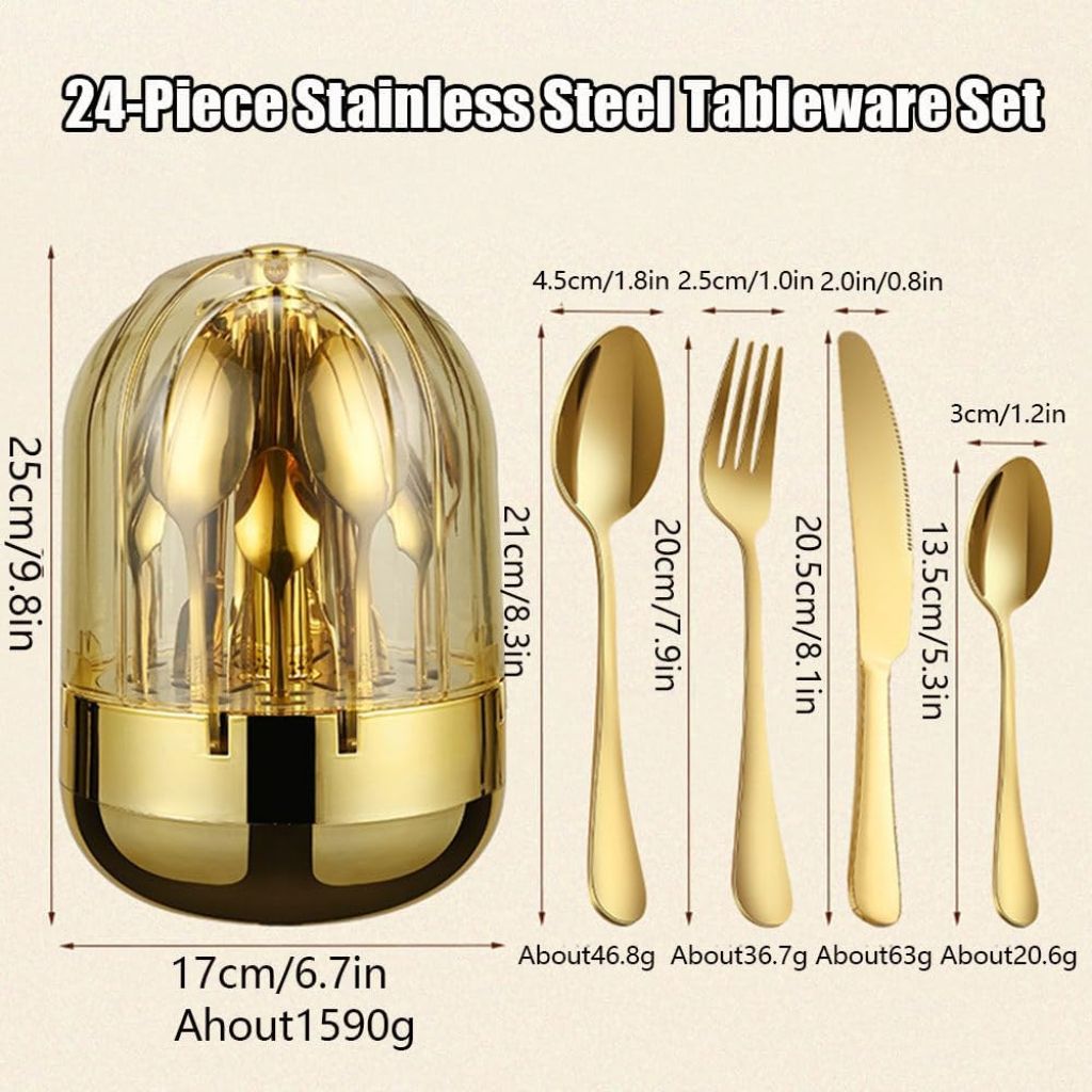 Ensemble de Couverts en Acier Inoxydable Doré 24 Pièces – طقم أدوات مائدة من الفولاذ المقاوم للصدأ 7