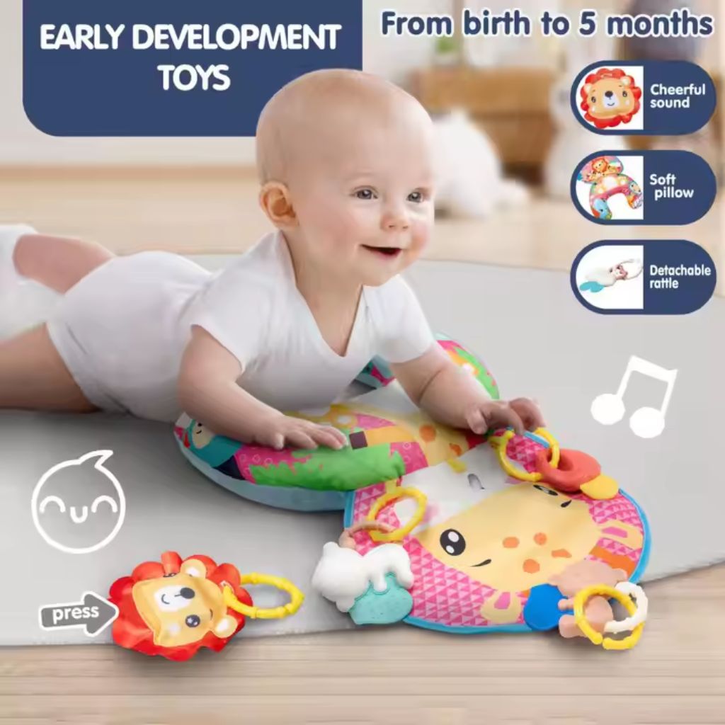 Coussin de Jeu Bébé - Jouet d'Éveil Sensoriel Montessori avec Animaux Sonores – وسادة البطن للرضع 6