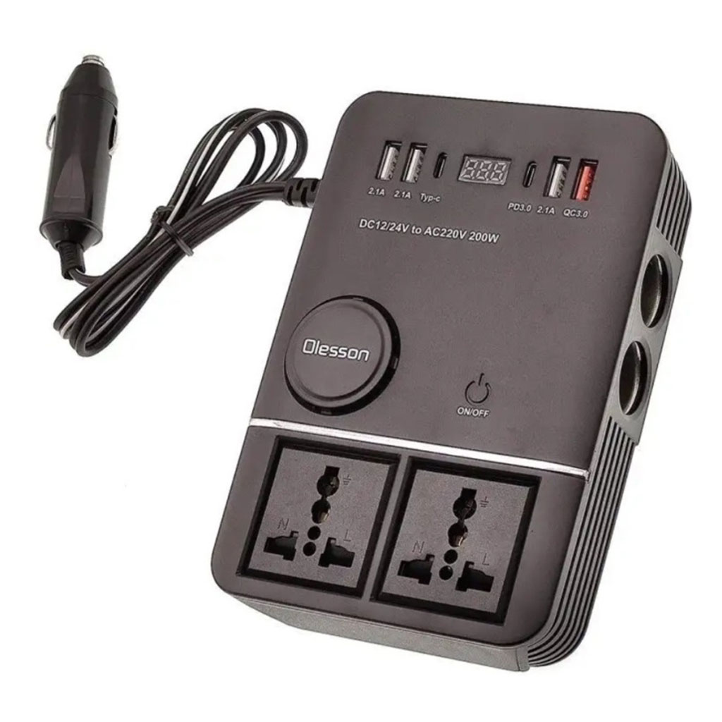 Onduleur de voiture USB Type-C Olesson 1661 220V/200W - محول التيار الكهربائي في السيارة 3