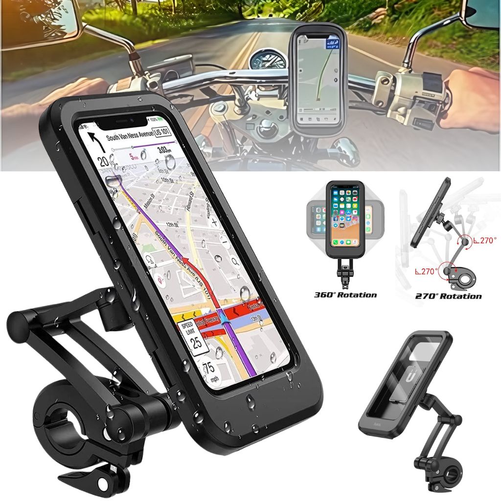 Support de téléphone portable étanche pour vélo moto réglable à 360 ° 2