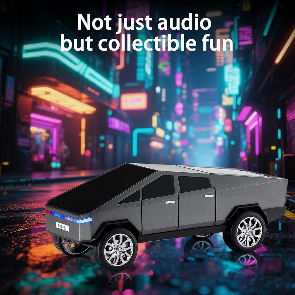 Haut parleur portable Bluetooth en forme de voiture pick-up avec écran et lumière LED festive 6
