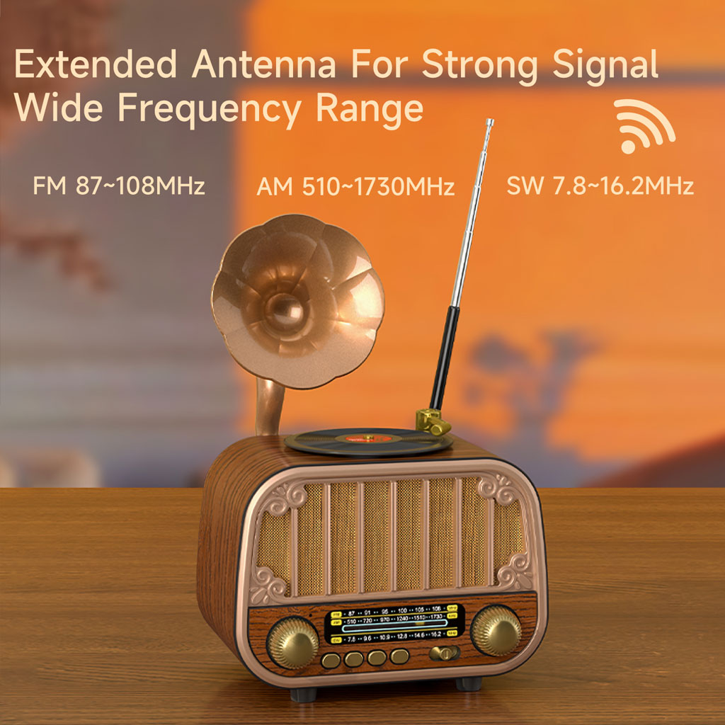 Radio rétro sans fil Bluetooth FM AM SW avec USB TF MD-1319BT - مكبر صوت بلوتوث على شكل راديو 4