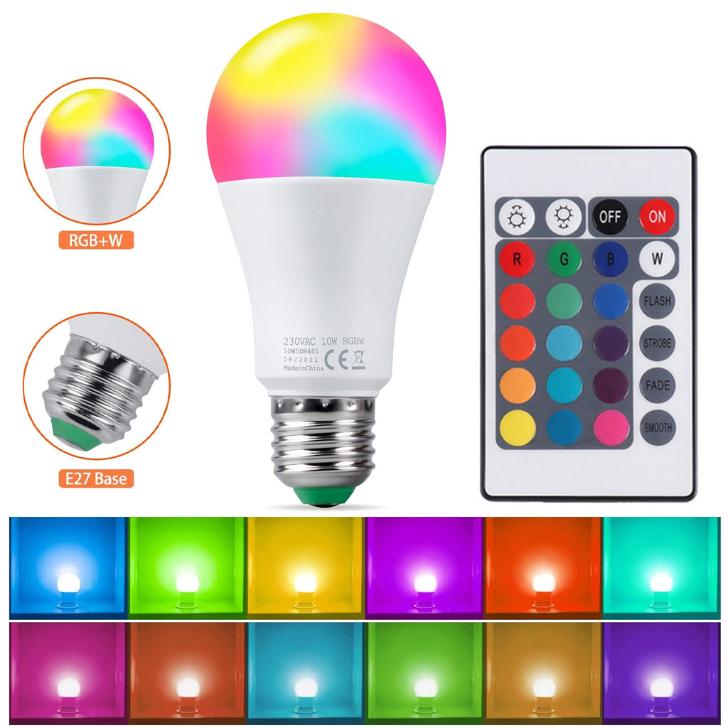 Ampoule LED RGBW E27 à intensité variable 16 couleurs - مصباح بأضواء ملونة 1