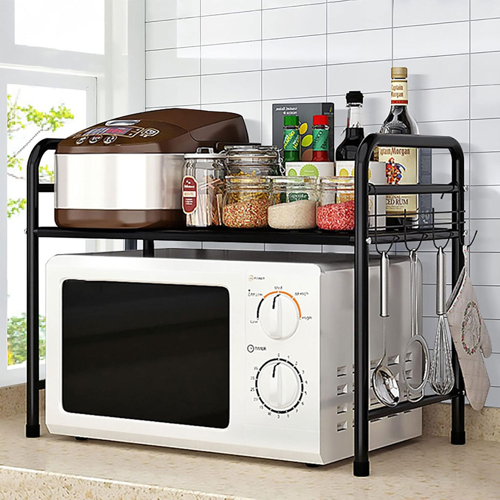 Support pour four à micro-ondes et étagère de rangement 2 étages - منظم أغراض وحامل ميكروويف 4