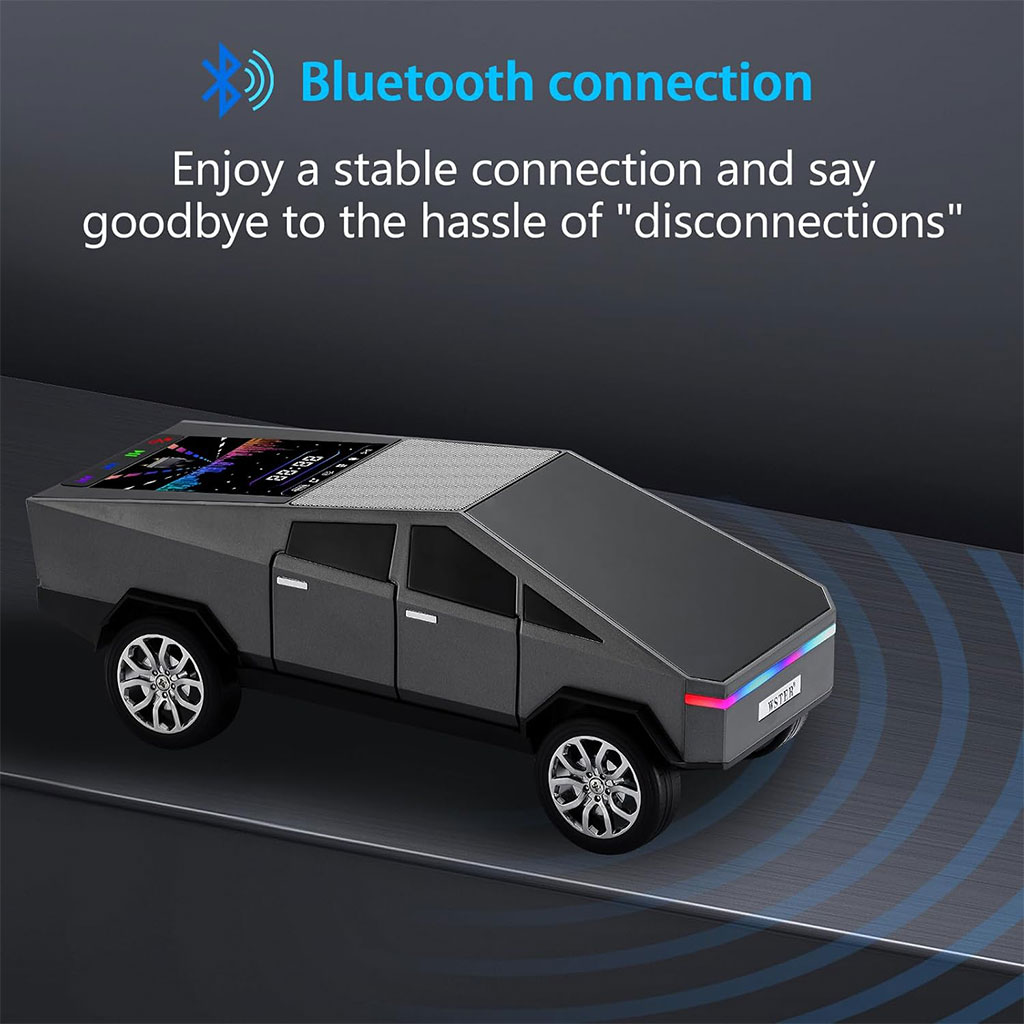 Haut parleur portable Bluetooth en forme de voiture pick-up avec écran et lumière LED festive 3