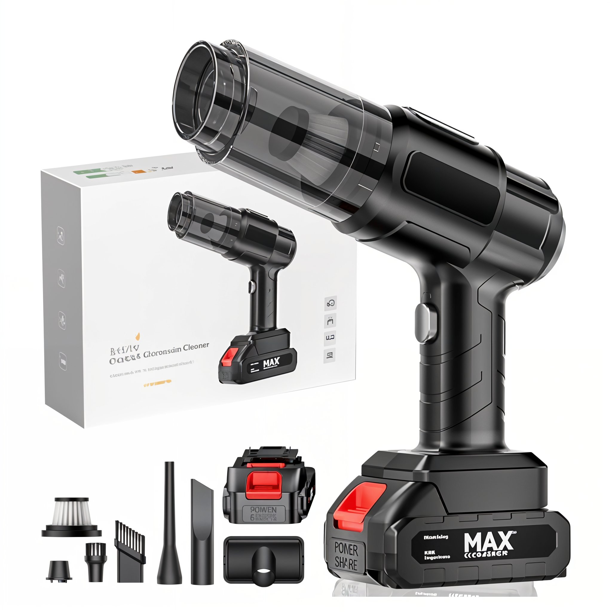 Aspirateur de voiture à main 21 000 Pa sans fil avec batterie rechargeable 2