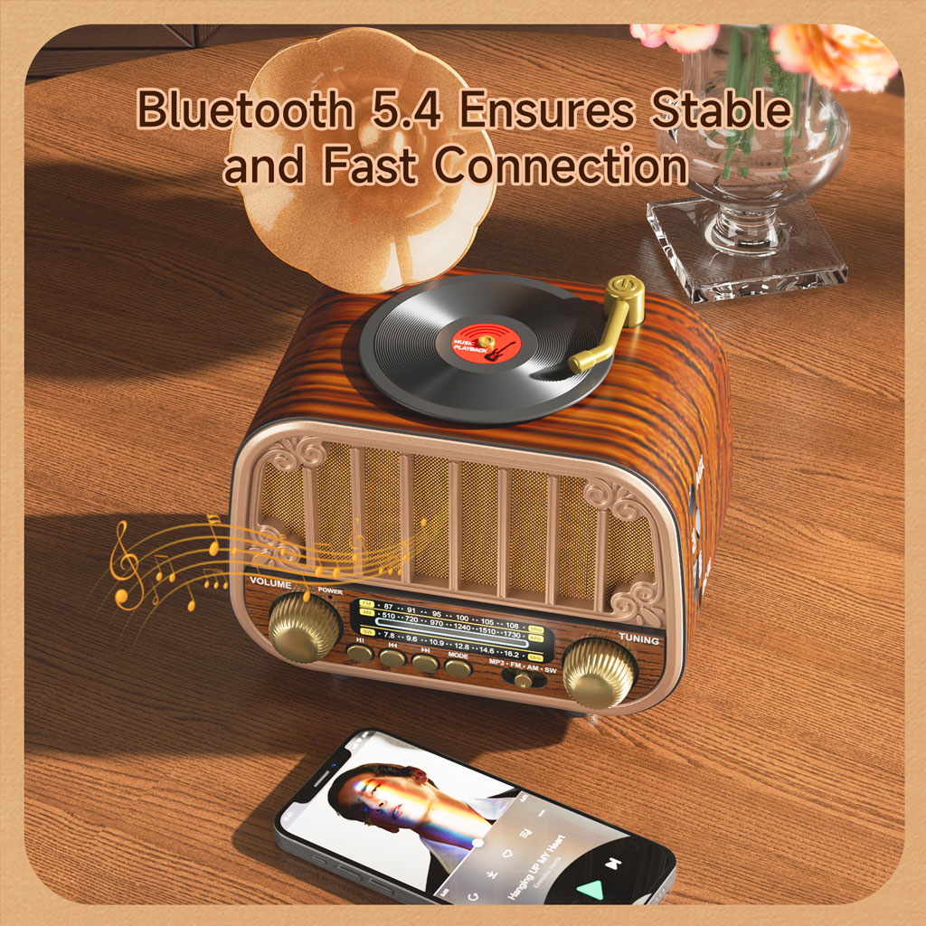 Radio rétro sans fil Bluetooth FM AM SW avec USB TF MD-1319BT - مكبر صوت بلوتوث على شكل راديو 2