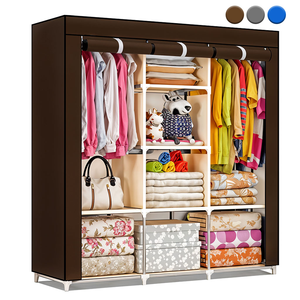Armoire De Rangement et Penderie 7 Étages Porte Cintres Et Rideau Anti-Poussière 1