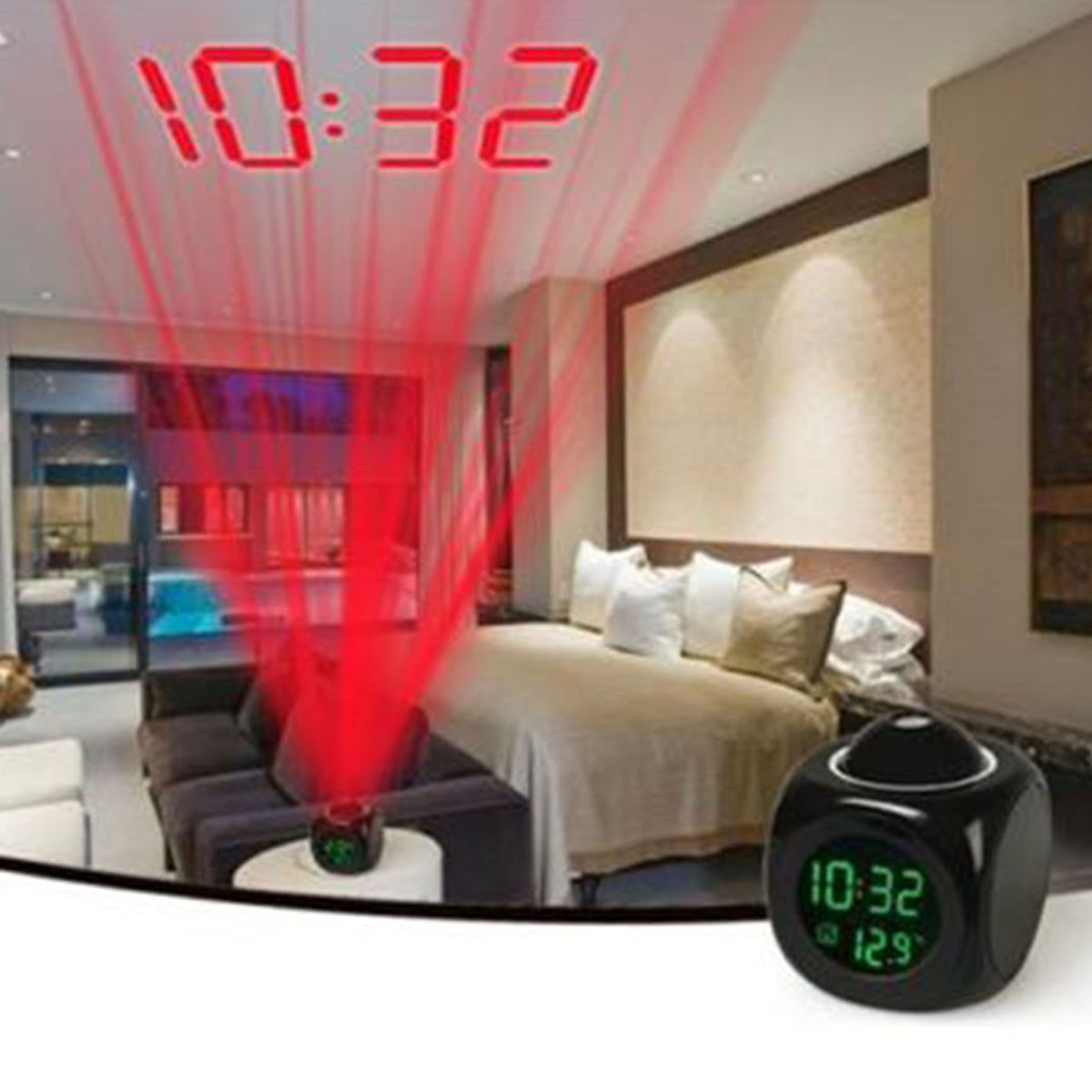Horloge numérique de Projection LCD à LED, alarme vocale, fonction Snooze, thermomètre 5