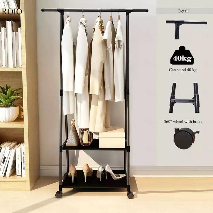 Porte-manteau en métal amovible avec roulettes, étagère de rangement multifonction 6