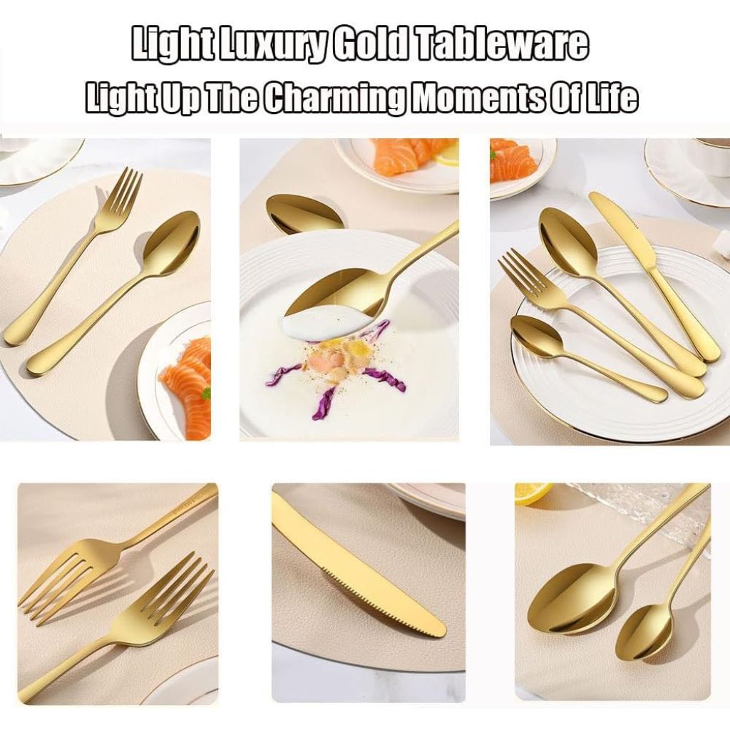 Ensemble de Couverts en Acier Inoxydable Doré 24 Pièces – طقم أدوات مائدة من الفولاذ المقاوم للصدأ 4