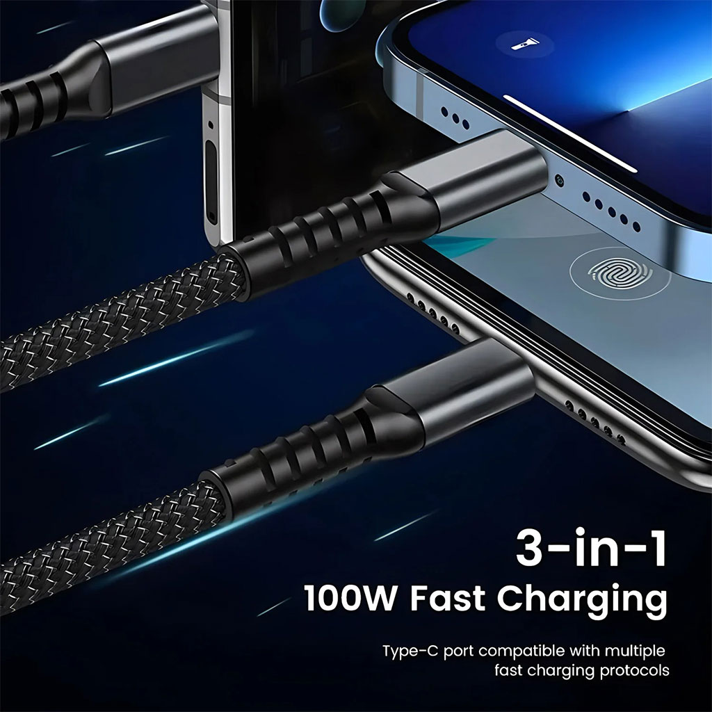 Câble USB 3en1 100W Charge rapide pour tout Type de Smartphone - كابل شحن سريع 4