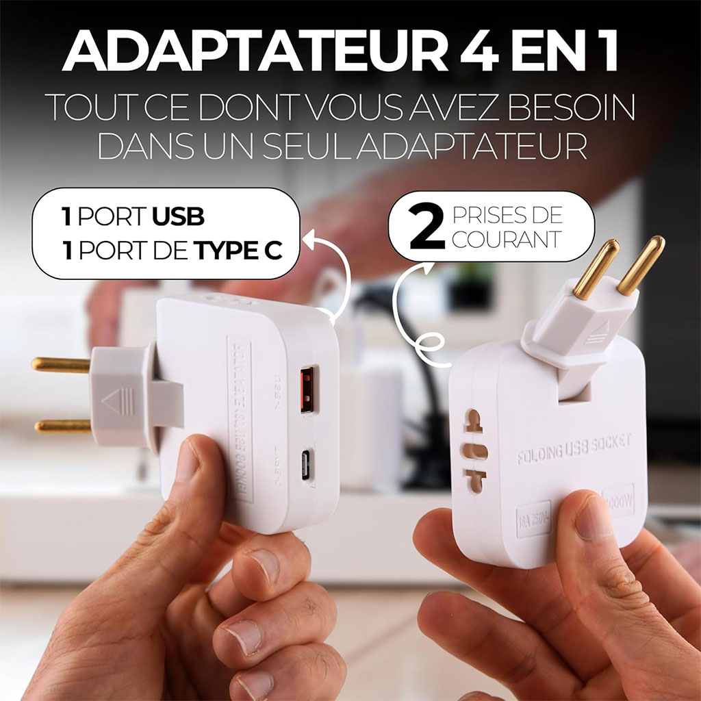 Pack 2 Multiprise Murale Plate Derrière Meuble avec USB - مقبس طاقة 6