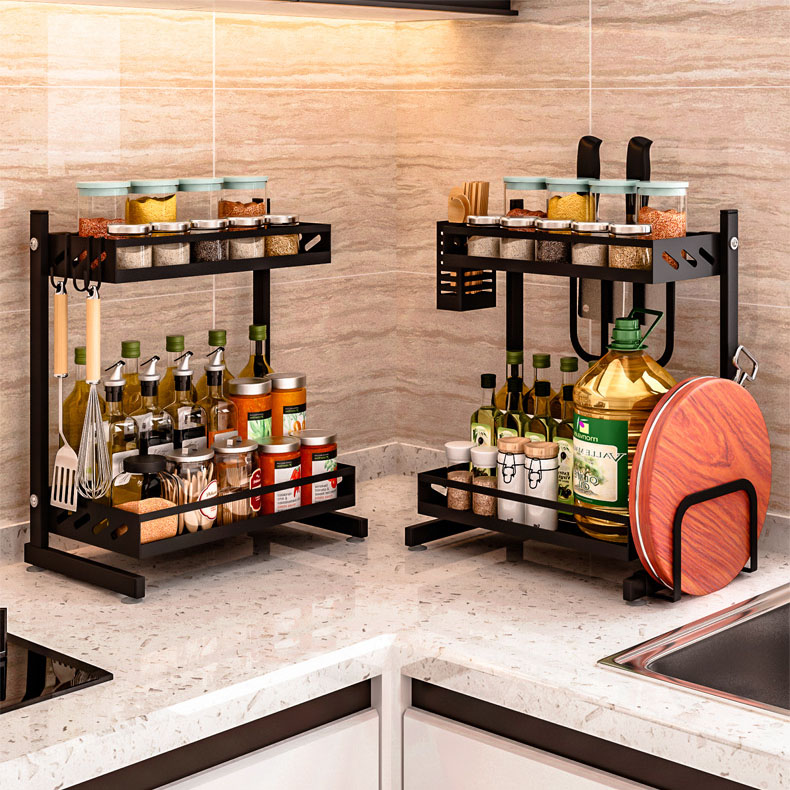 Étagère à Épices 2 Niveaux pour Armoire de Cuisine multifonctionnelle en acier inoxydable 5