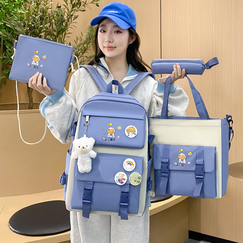 Ensemble Sac à dos Kawaii 4 pièces, joli sac à dos pour l’école avec accessoires - Bleu 1