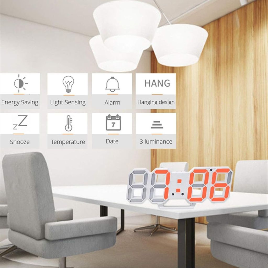 Horloge Numérique 3D LED pour Mur et bureau GH8018 – ساعة رقمية ثلاثية الأبعاد حائط و مكتب 4
