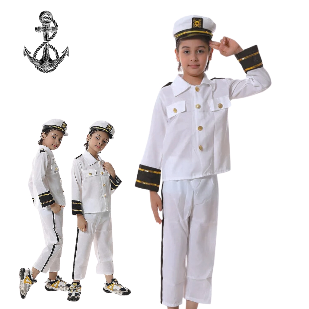 Costume Capitan Marine pour Enfant 5-7 ans Chemise, Pantalon, Chapeau, 1