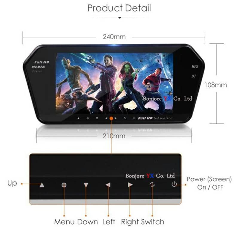 Rétroviseur écran LCD TFT 7 pouces MP5 bluetooth 1024P 4