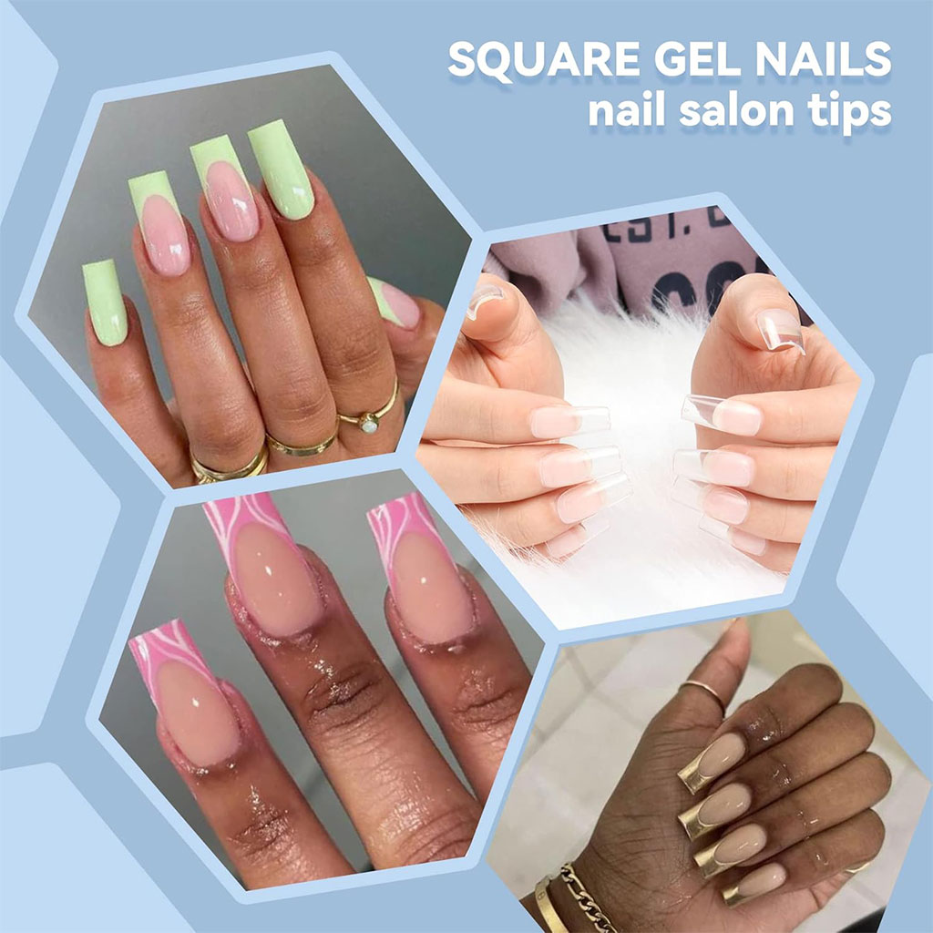 500 faux ongles carrés transparents professionnels en acrylique - طقم أظافر صناعية 8