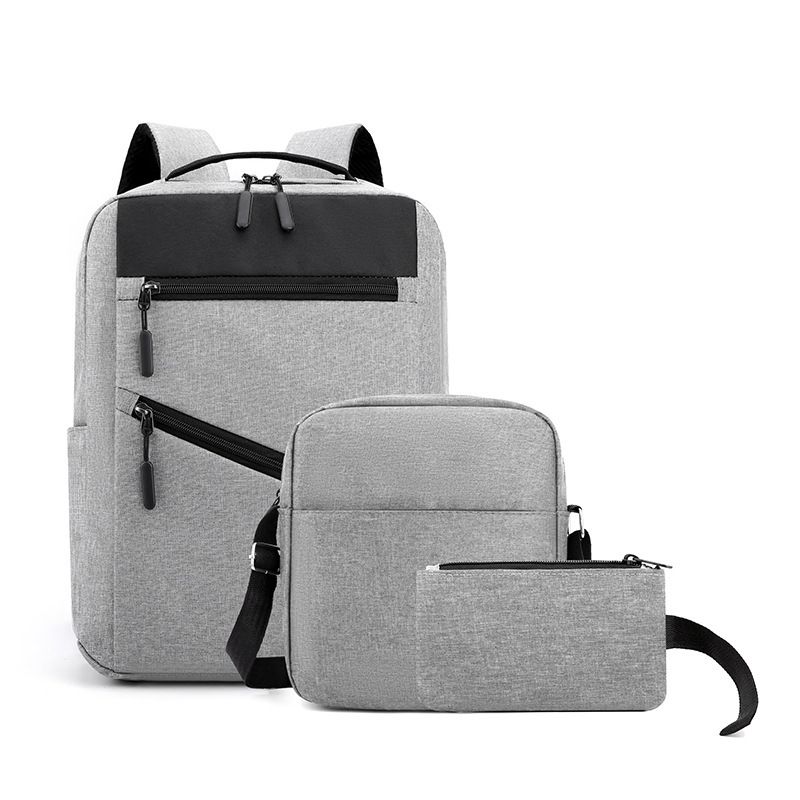 Sac à dos homme avec sac bandoulière et trousse 3en1 gris 127772-5 - محفظة ظهر رجالية 3 قطع رمادي 1