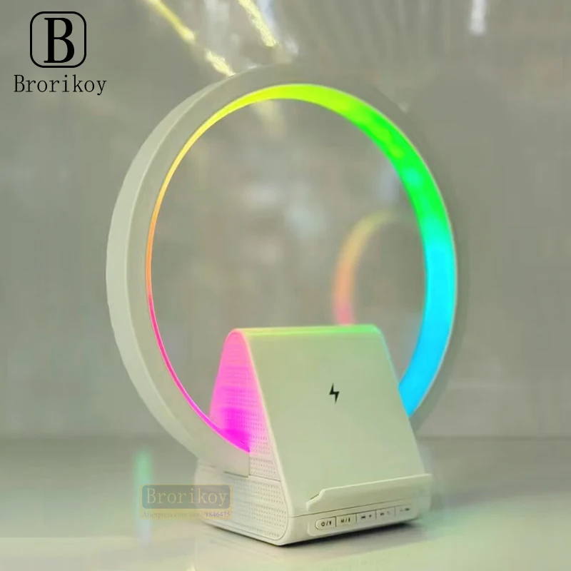 Lampe de chevet avec chargeur sans fil, haut-parleurs Bluetooth rechargeables support de charge rapide, 15W 4