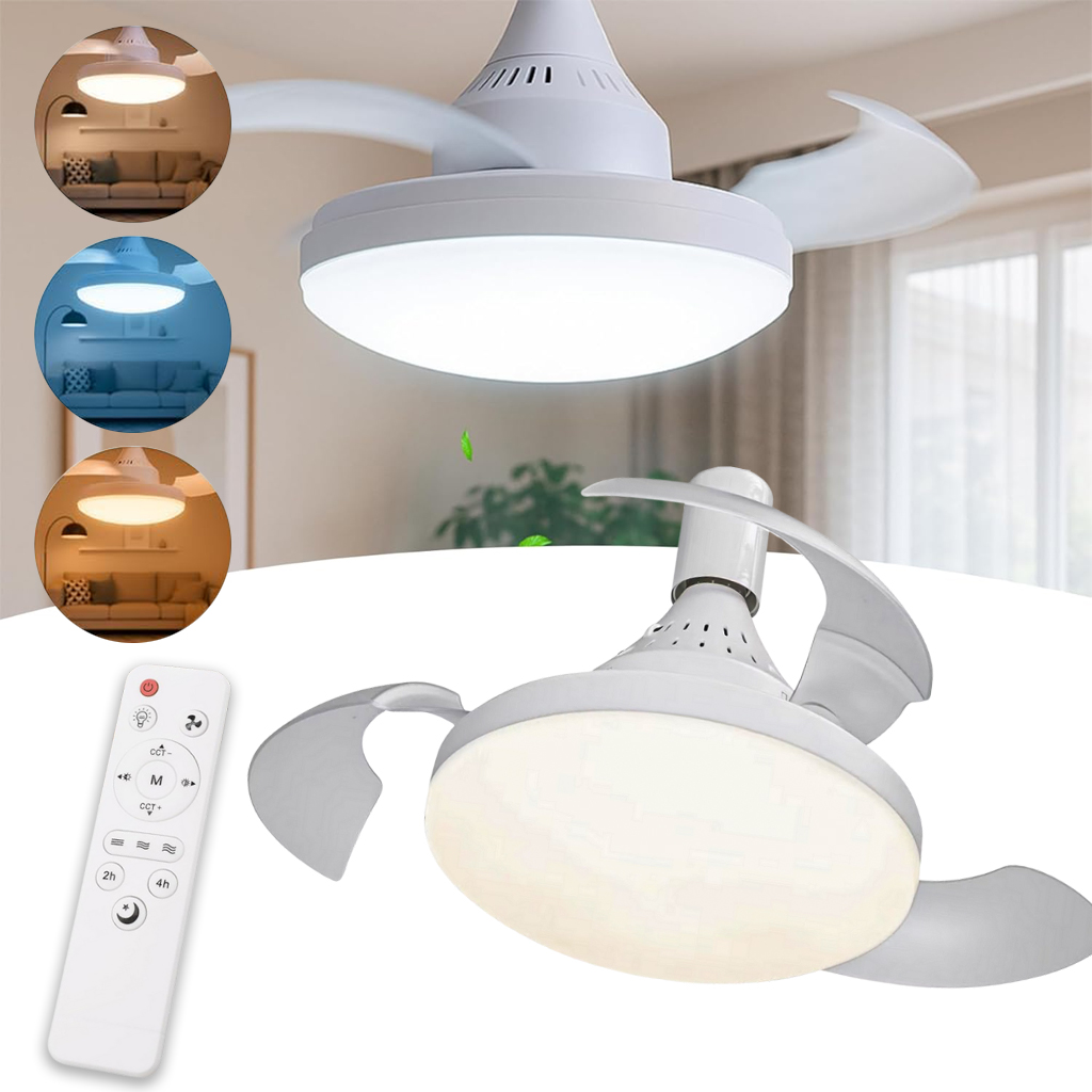 Ventilateur de plafond rétractable avec lumière réglable et télécommande 1