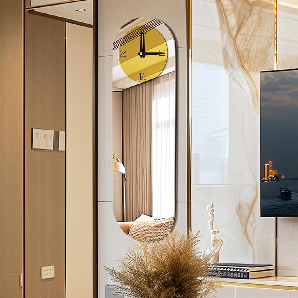 Horloge Murale Silencieuse Forme Oval Chiffre Romain 90x35cm 6