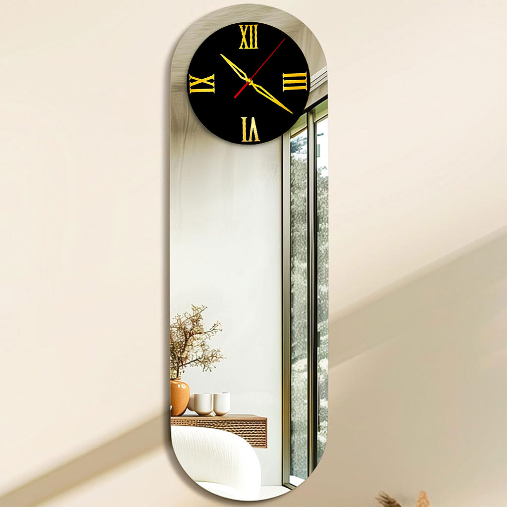 Horloge Murale Silencieuse Forme Oval Chiffre Romain 90x35cm 1