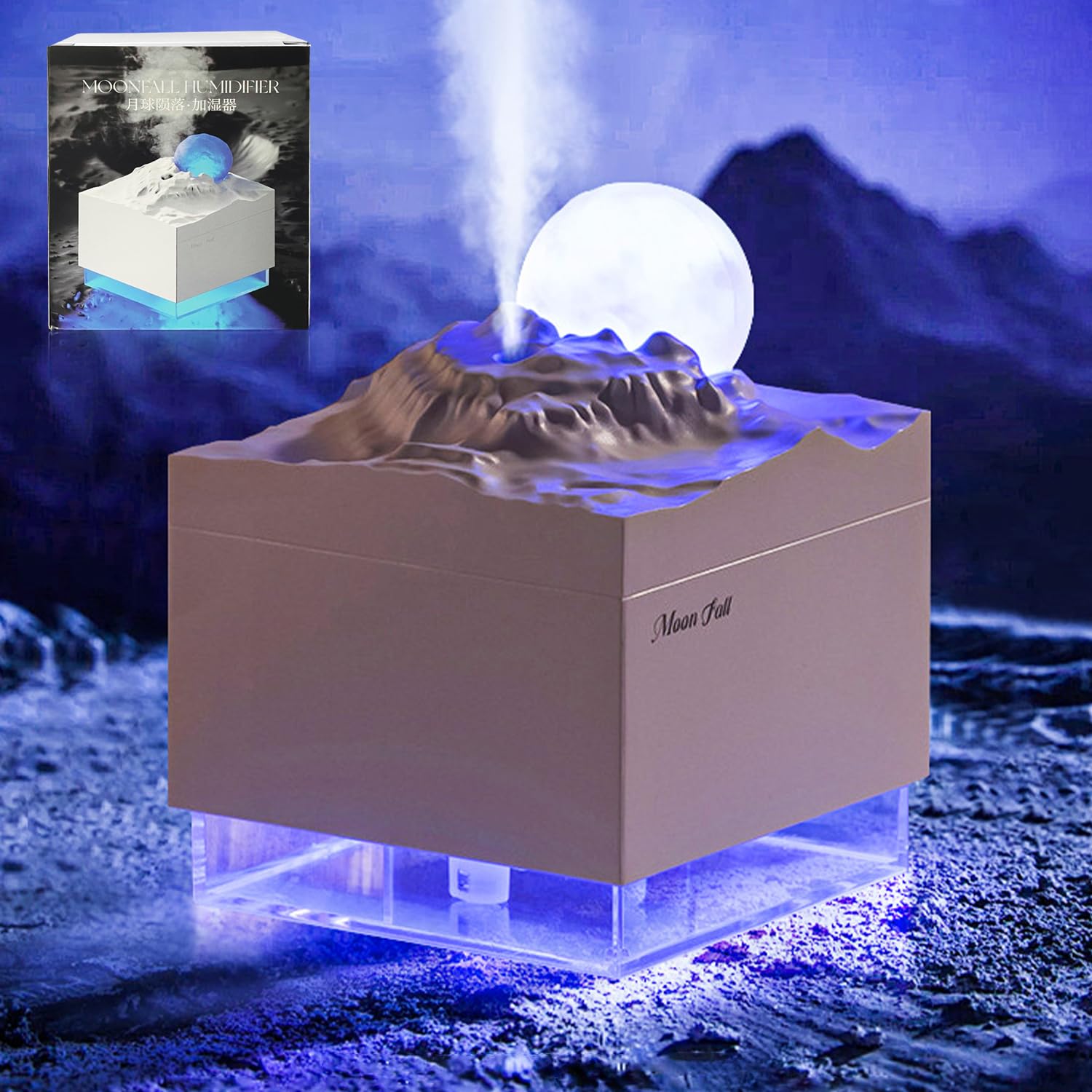 Humidificateur Cube 300 ml avec Veilleuse de Lune Colorée - معطر جو في الغرفة 1